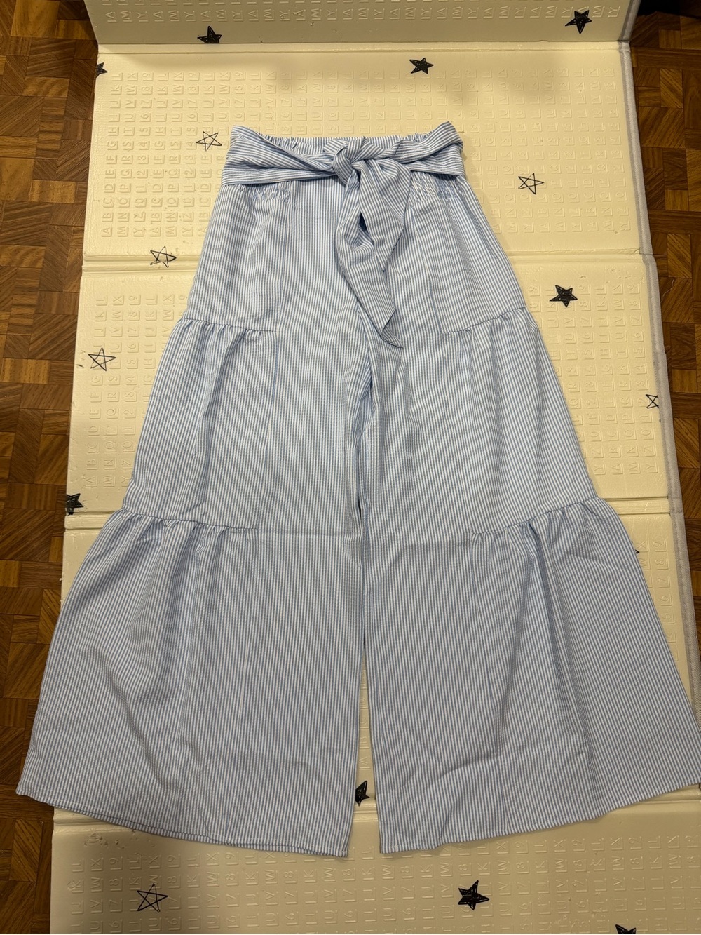 HALARA Blue & White Striped High-Waist Tie-Belt Wide-Leg Pants